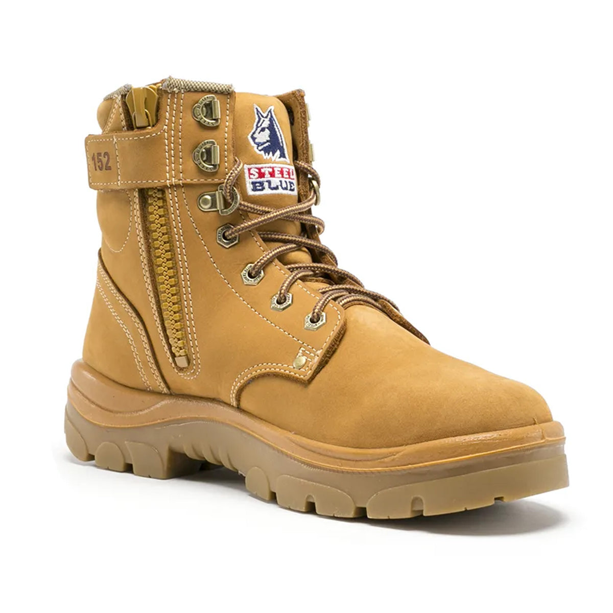 steel blue argyle zip safety boot in wheat