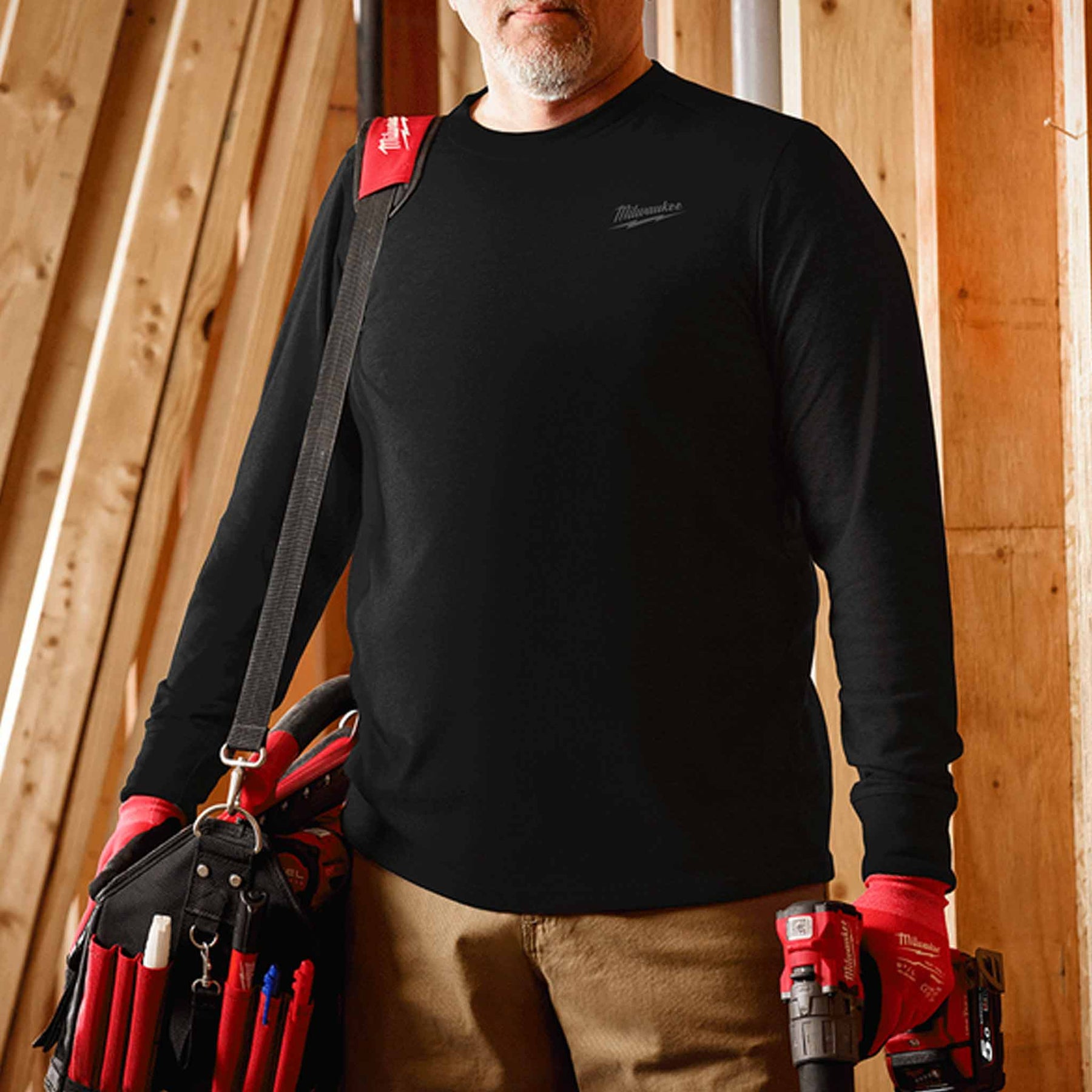 milwaukee tools hybrid work long sleeve tee in black