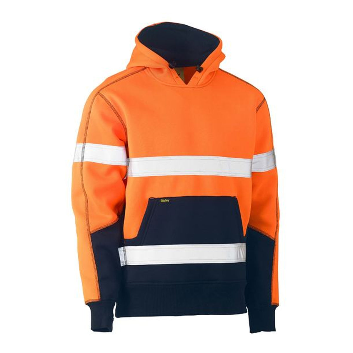 bisley taped two tone fleece hoodie pullover in orange navy