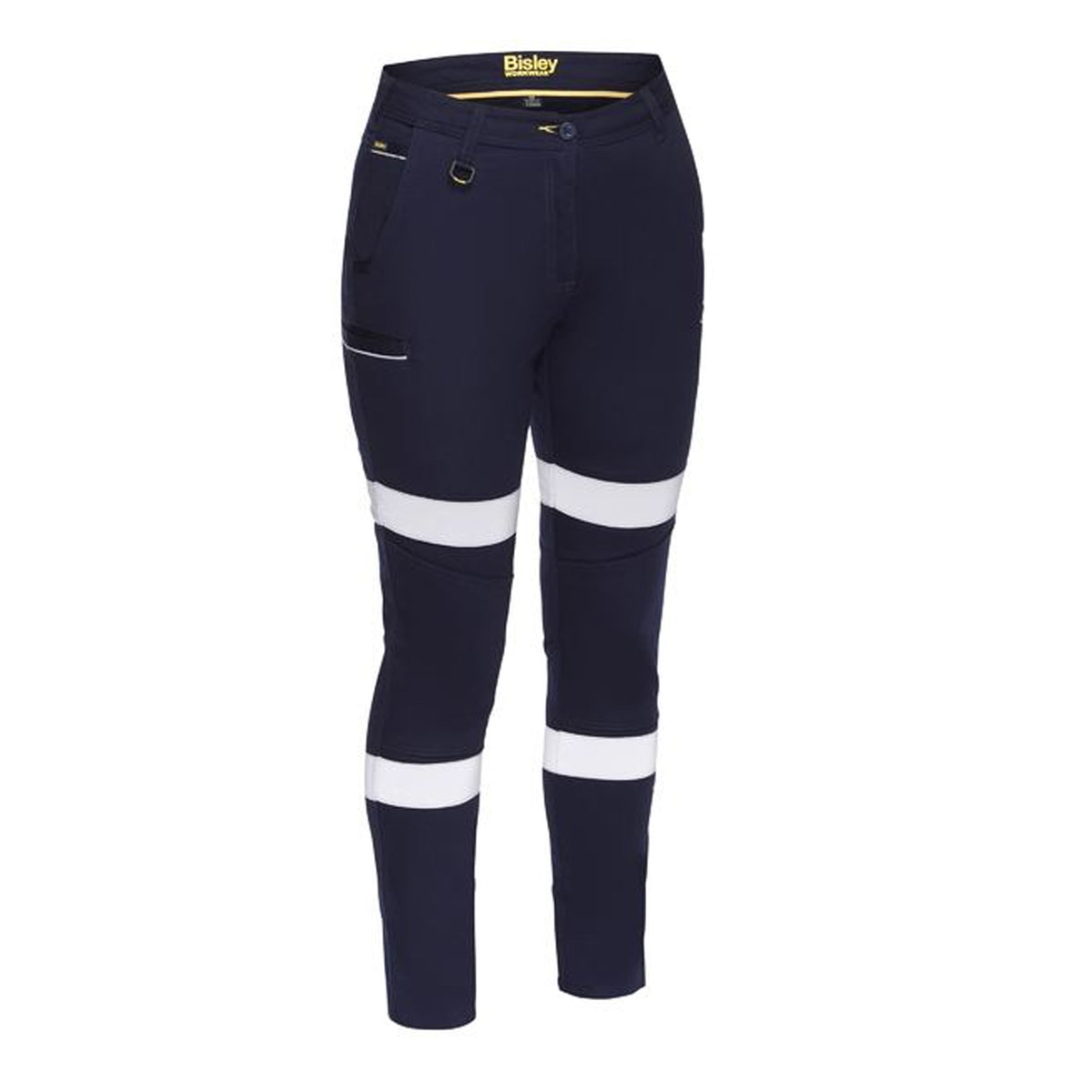 bisley womens taped mid rise stretch cotton pants in navy