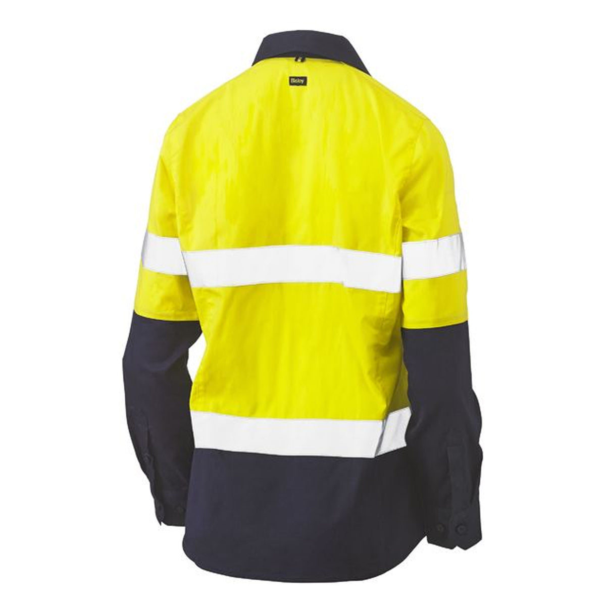 bisley womens taped hi vis stretch closed front shirt in yellow navy