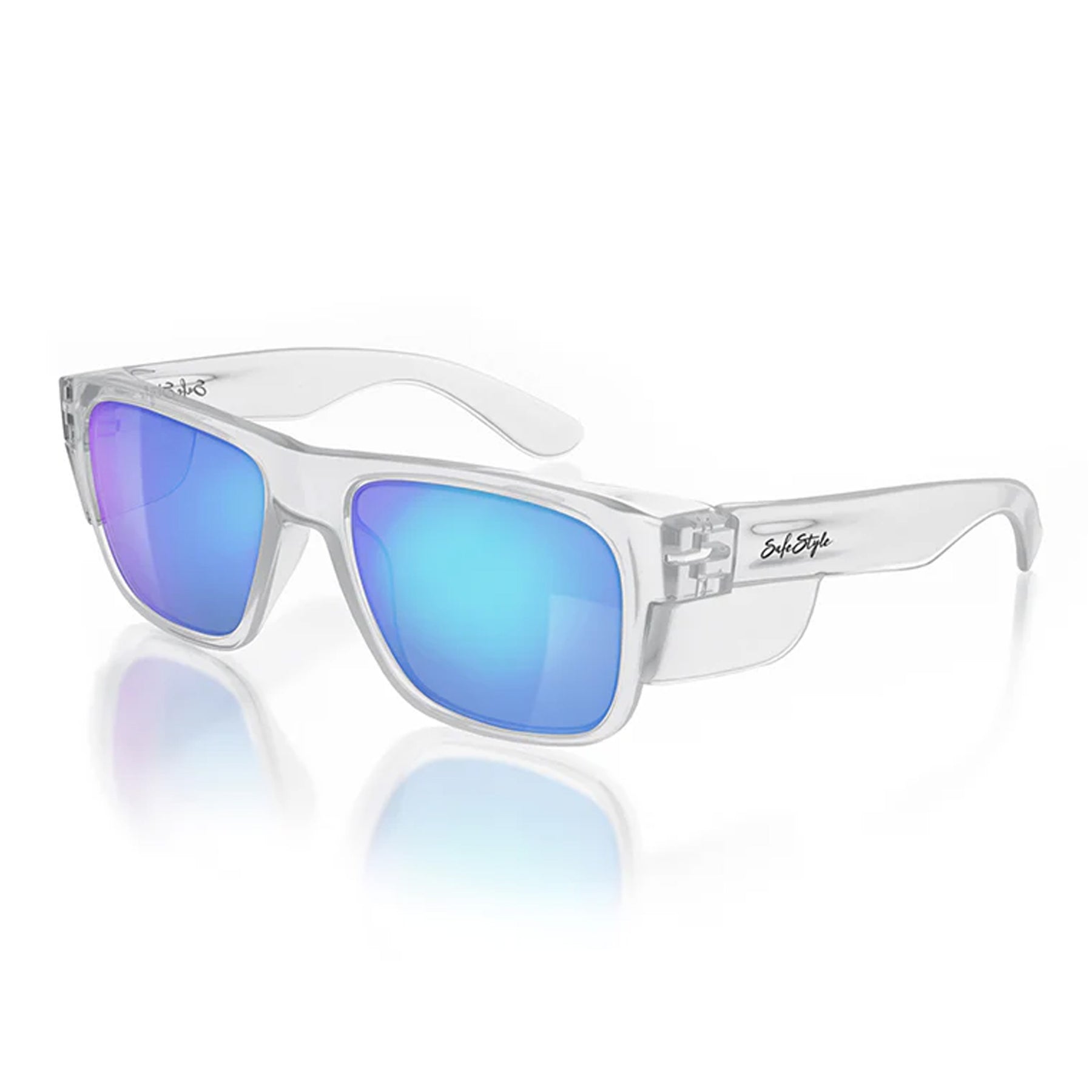 safestyle fusions clear frame with mirror blue polarised lens