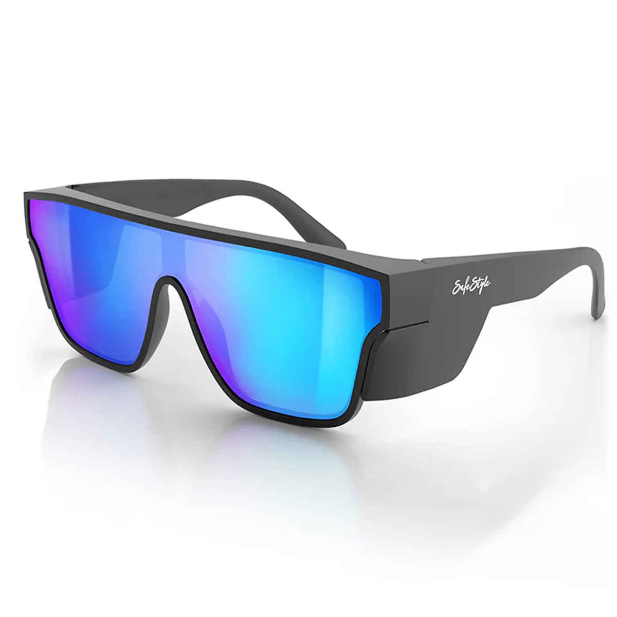 safestyle primes matte black frame with reflectors blue lens