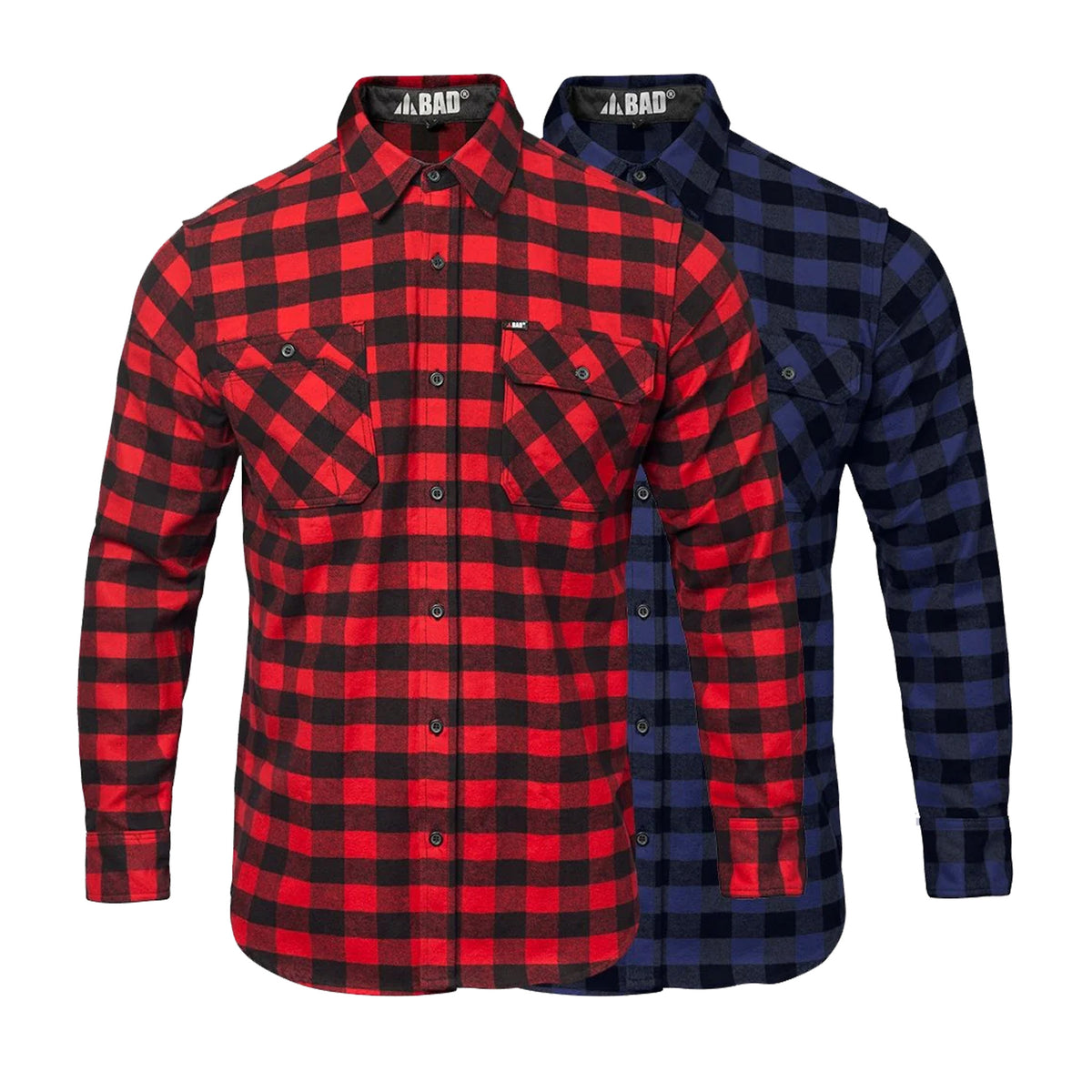 bad workwear flannelette check long sleeve shirt in red and blue