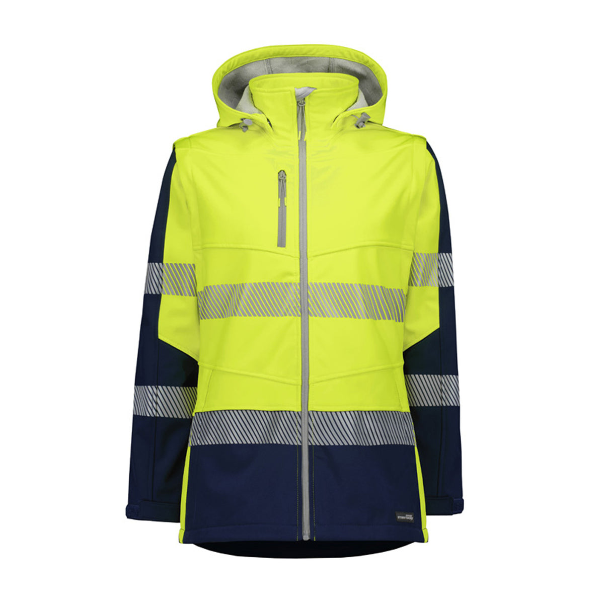 syzmik womens streetworx 2 in 1 stretch softshell jacket in yellow navy