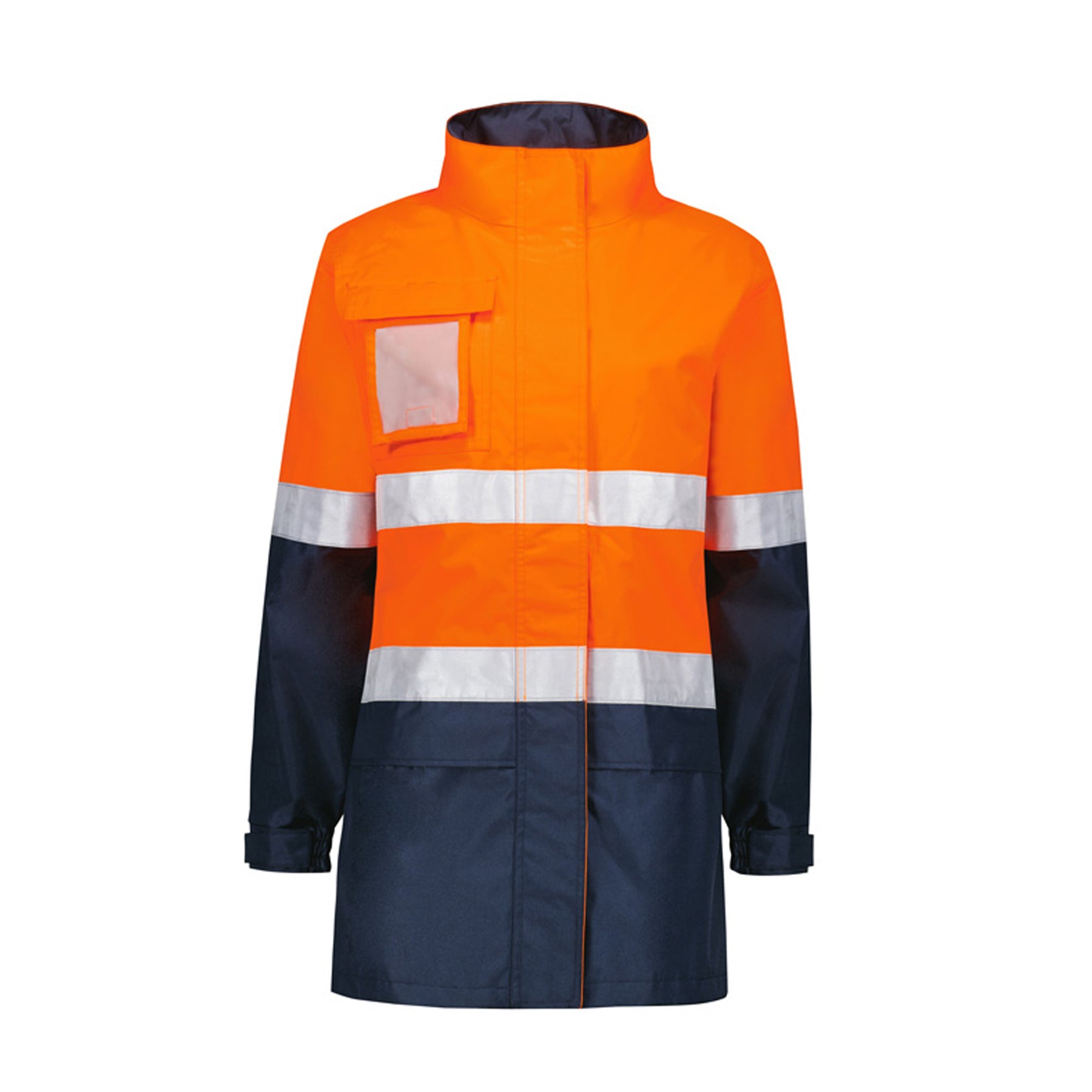 syzmik womens hi vis ultralite waterproof jacket in orange navy