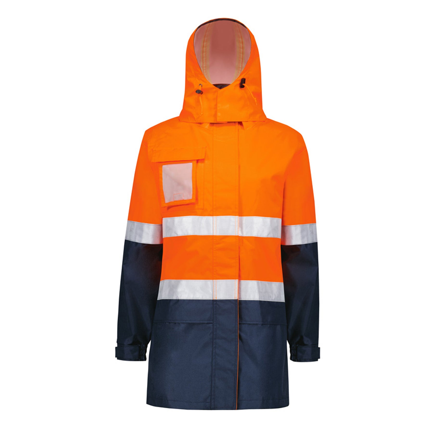 syzmik womens hi vis ultralite waterproof jacket in orange navy