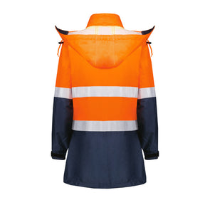 syzmik womens hi vis ultralite waterproof jacket in orange navy