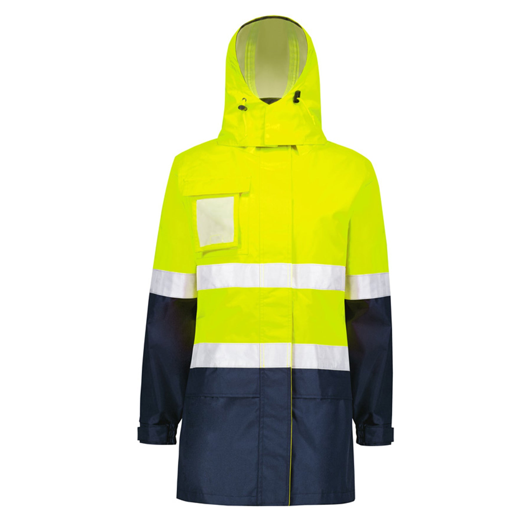 syzmik womens hi vis ultralite waterproof jacket in yellow navy