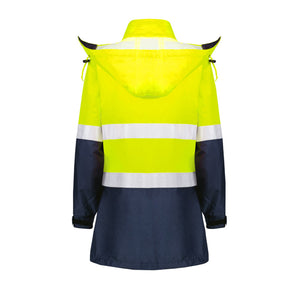 syzmik womens hi vis ultralite waterproof jacket in yellow navy