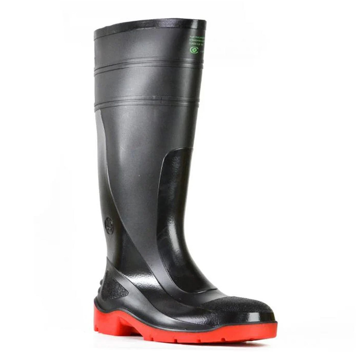 bata utility safety gumboot in black red